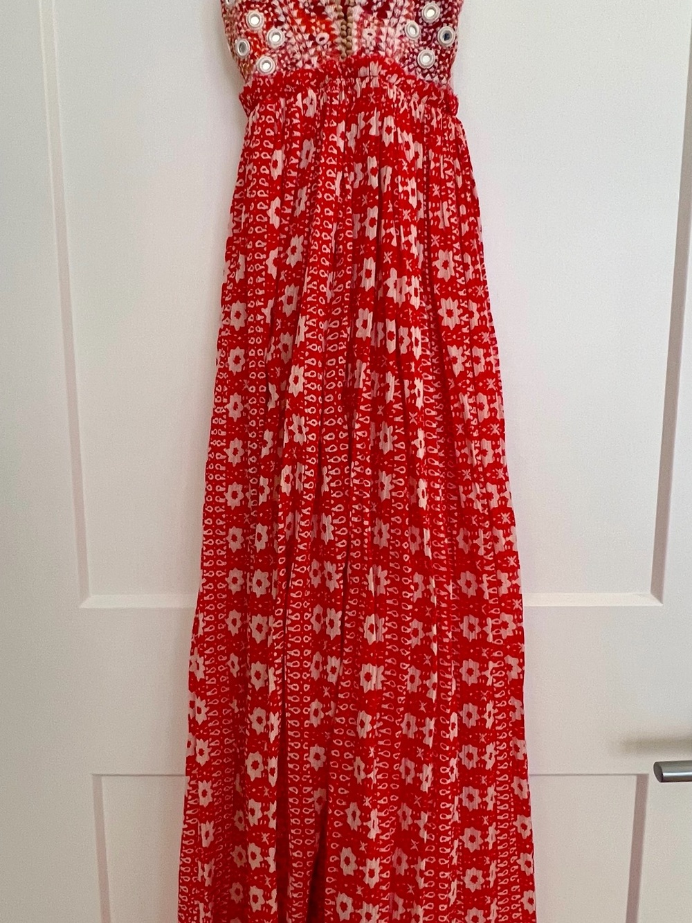 Free People Red and White Boho Maxi Dress
